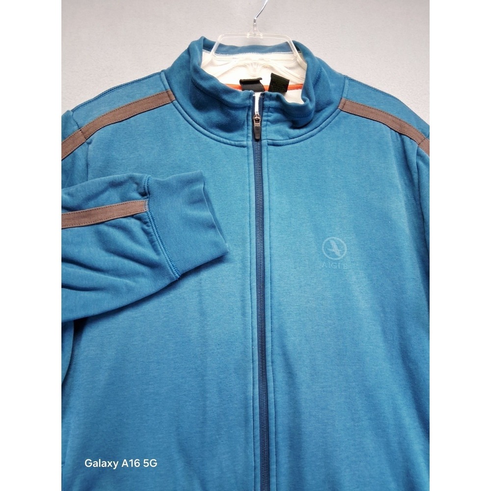 Aigle‎ Men's Full Zip  Fleece Track Jacket Pockets Blue Gray Trim Size XL